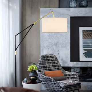 White Large Drum Shade Modern Arc Metal Floor Lamp Zawala Image - 11