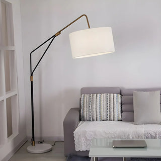 White Large Drum Shade Modern Arc Metal Floor Lamp Zawala Image - 2