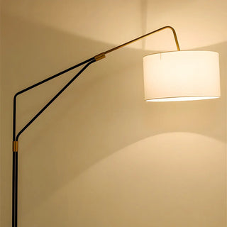 White Large Drum Shade Modern Arc Metal Floor Lamp Zawala Image - 3