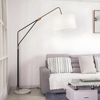 White Large Drum Shade Modern Arc Metal Floor Lamp Zawala Image - 4