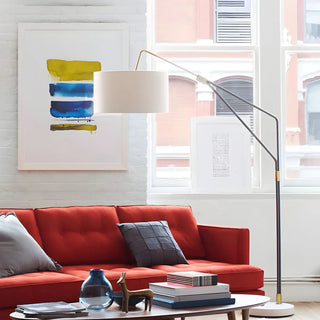 White Large Drum Shade Modern Arc Metal Floor Lamp Zawala Image - 9