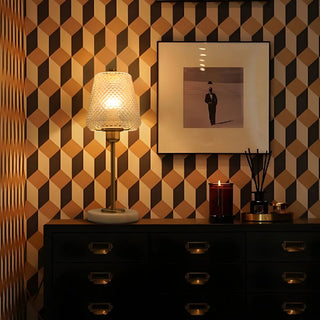 ZOWALA - Elegant White Cone Lattice Glass Stone Base Table Lamp Image - 1