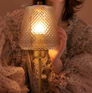 ZOWALA - Elegant White Cone Lattice Glass Stone Base Table Lamp Image - 13