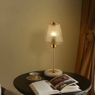 ZOWALA - Elegant White Cone Lattice Glass Stone Base Table Lamp Image - 2