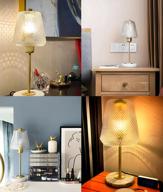 ZOWALA - Elegant White Cone Lattice Glass Stone Base Table Lamp Image - 3