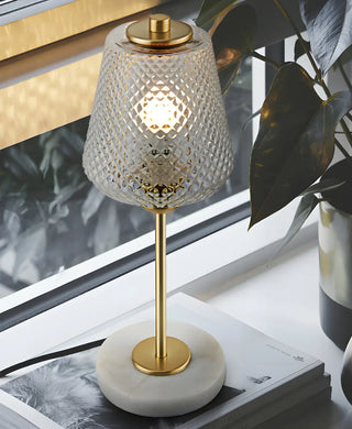 ZOWALA - Elegant White Cone Lattice Glass Stone Base Table Lamp Image - 4