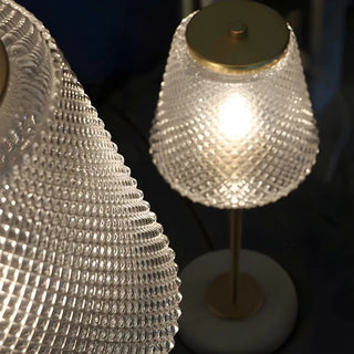ZOWALA - Elegant White Cone Lattice Glass Stone Base Table Lamp Image - 5