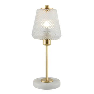 ZOWALA - Elegant White Cone Lattice Glass Stone Base Table Lamp Image - 6