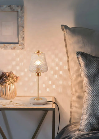 ZOWALA - Elegant White Cone Lattice Glass Stone Base Table Lamp Image - 9