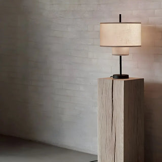 Stylish Geometric Fabric Shade Cylinder Table Lamp Zawala Image - 3