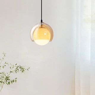 Modern Dual Layer Amber Glass Globe Pendant Light Zawala Image - 1