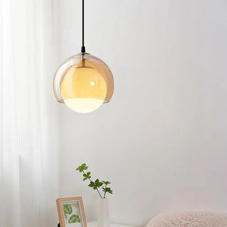 Modern Dual Layer Amber Glass Globe Pendant Light Zawala Image - 2
