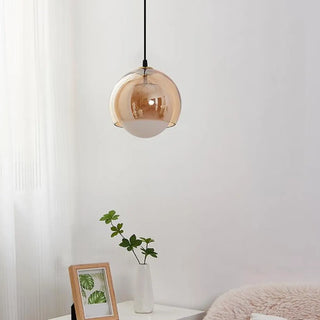 Modern Dual Layer Amber Glass Globe Pendant Light Zawala Image - 3