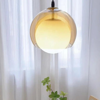 Modern Dual Layer Amber Glass Globe Pendant Light Zawala Image - 4