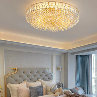 Living Room Crystal Layered Round Flush Mount Light Zawala Image - 1