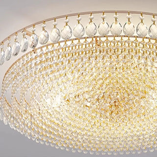 Living Room Crystal Layered Round Flush Mount Light Zawala Image - 11