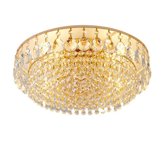 Living Room Crystal Layered Round Flush Mount Light Zawala Image - 12