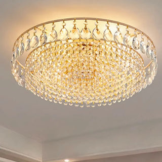 Living Room Crystal Layered Round Flush Mount Light Zawala Image - 2