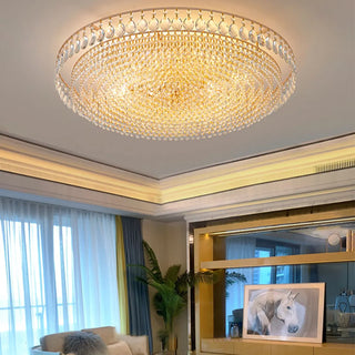 Living Room Crystal Layered Round Flush Mount Light Zawala Image - 3