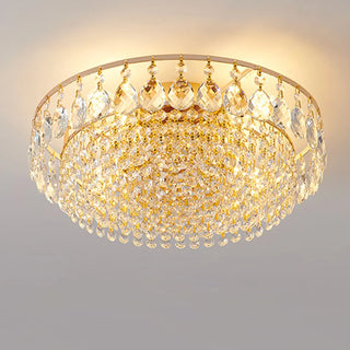Living Room Crystal Layered Round Flush Mount Light Zawala Image - 4