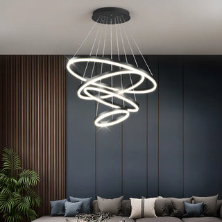 ZOWALA - LED Black Acrylic Ring Tiered Living Room Chandelier Image - 14