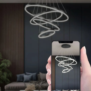 ZOWALA - LED Black Acrylic Ring Tiered Living Room Chandelier Image - 15