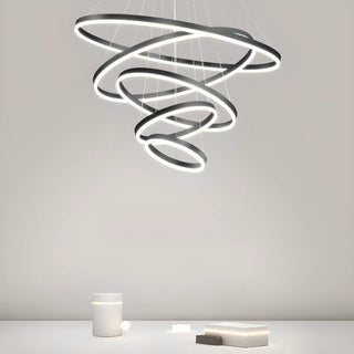 ZOWALA - LED Black Acrylic Ring Tiered Living Room Chandelier Image - 6