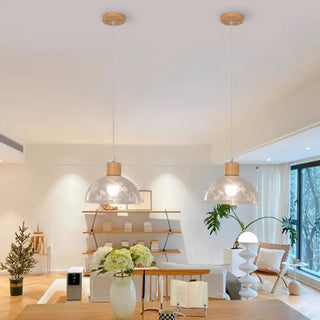 Modern Linear Wood Acrylic Dome Pendant Light Kitchen Zawala Image - 2