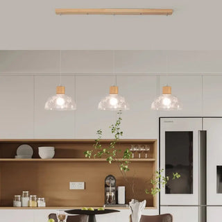 Modern Linear Wood Acrylic Dome Pendant Light Kitchen Zawala Image - 3