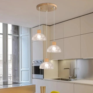 Modern Linear Wood Acrylic Dome Pendant Light Kitchen Zawala Image - 4