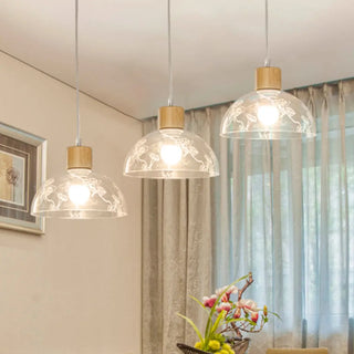 Modern Linear Wood Acrylic Dome Pendant Light Kitchen Zawala Image - 7
