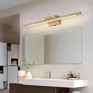 Trendy Linear Wood-Color LED Bathroom Vanity Light Zawala Image - 1