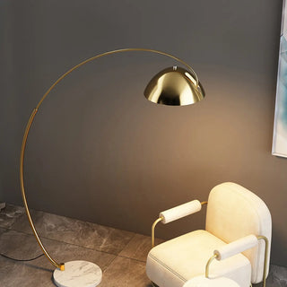 Modern Marble Base and Dome Gold Arched Floor Lamp Zawala Image - 7
