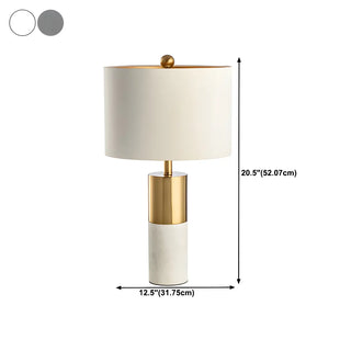 Modern White Cylinder Fabric Shade Stone Table Lamp Zawala #size
