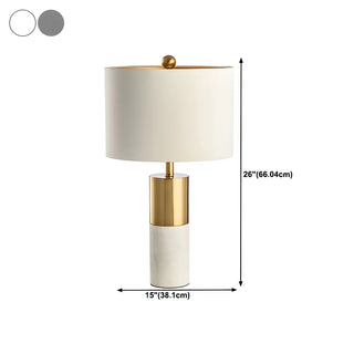 Modern White Cylinder Fabric Shade Stone Table Lamp Zawala Image - 16