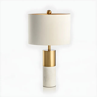 Modern White Cylinder Fabric Shade Stone Table Lamp Zawala Image - 6