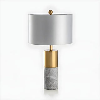Modern White Cylinder Fabric Shade Stone Table Lamp Zawala Image - 7