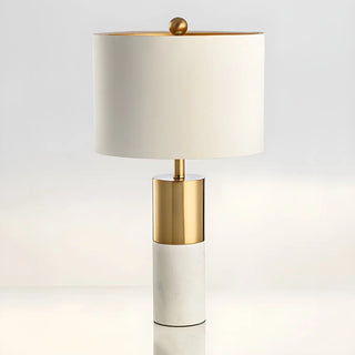 Modern White Cylinder Fabric Shade Stone Table Lamp Zawala Image - 8