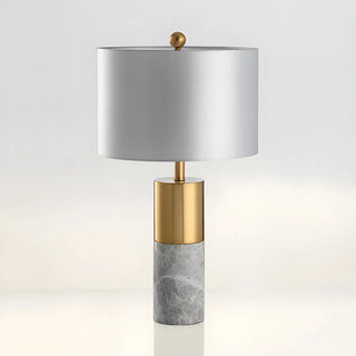 Modern White Cylinder Fabric Shade Stone Table Lamp Zawala Image - 9