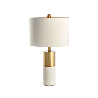 Modern White Cylinder Fabric Shade Stone Table Lamp Zawala Image - 14