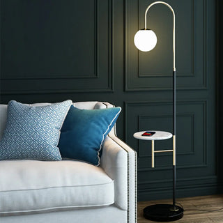 Modern Marble Side Table Arced Globe Floor Lamp Zawala Image - 1