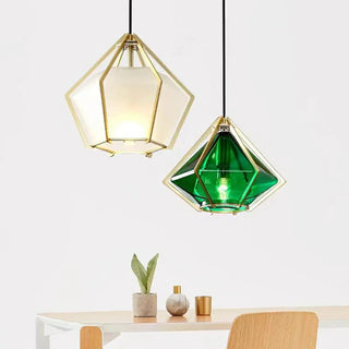 ZOWALA - Modern Geometric Green Glass Dining Room Pendant Lights Set Image - 11