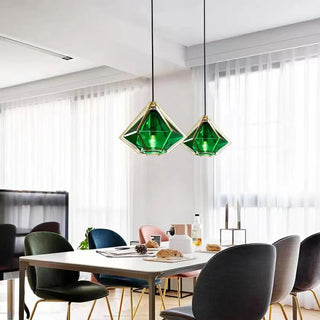 ZOWALA - Modern Geometric Green Glass Dining Room Pendant Lights Set Image - 2