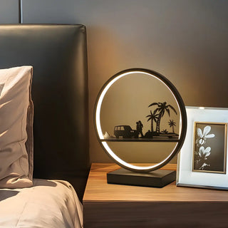 Stylish Couple Silhouette Black Circular Table Lamp Zawala Image - 1