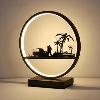 Stylish Couple Silhouette Black Circular Table Lamp Zawala Image - 10