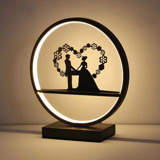 Stylish Couple Silhouette Black Circular Table Lamp Zawala Image - 11