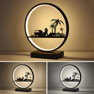 Stylish Couple Silhouette Black Circular Table Lamp Zawala Image - 14