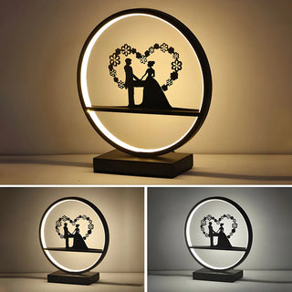 Stylish Couple Silhouette Black Circular Table Lamp Zawala Image - 15