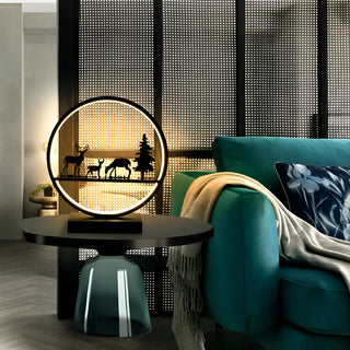 Stylish Couple Silhouette Black Circular Table Lamp Zawala Image - 3