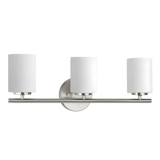 White Simple Cylinder Glass Chrome Vanity Light 3 Bulbs Zawala Image - 12